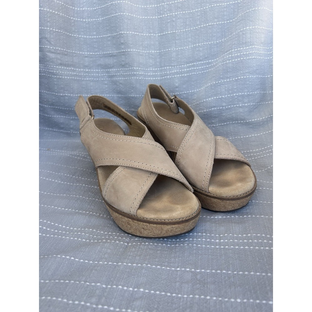Clarks Women's Annadel Eirwyn Cork Wedge Sandal Size 9.5 Sand Beige Open Toe